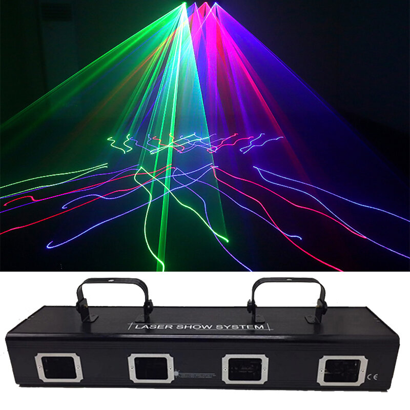 Potężny czerwony zielony niebieski różowy wiązka laserowa linia skanowania Disco Lazer 4 obiektyw Bar DJ Laser przydatna dla domu Party KTV Night CLub Bar