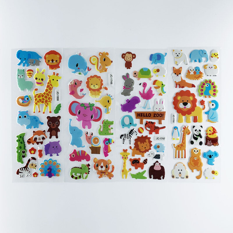 Autocollants animaux de Zoo, 8 feuilles/ensemble, étiquette Scrapbook étanche, décoration pour carnet de notes, jouet pour enfants, garçons et filles