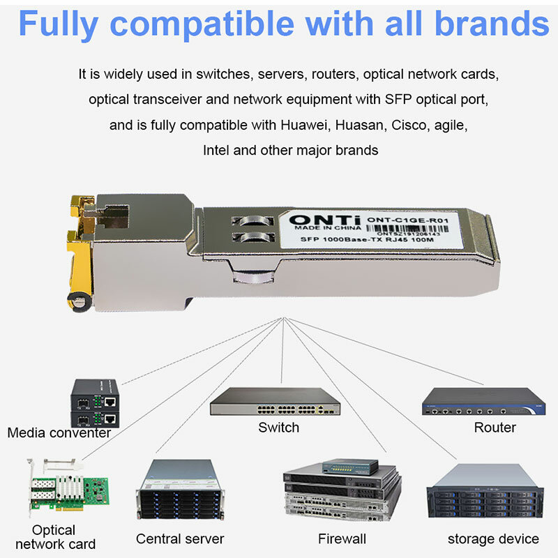 Onti 10Pcs Gigabit RJ45 Sfp Module 1000Mbps Koperen Sfp Transceiver Module Compatibel Met Cisco/Mikrotik Gigabit Ethernet schakelaar