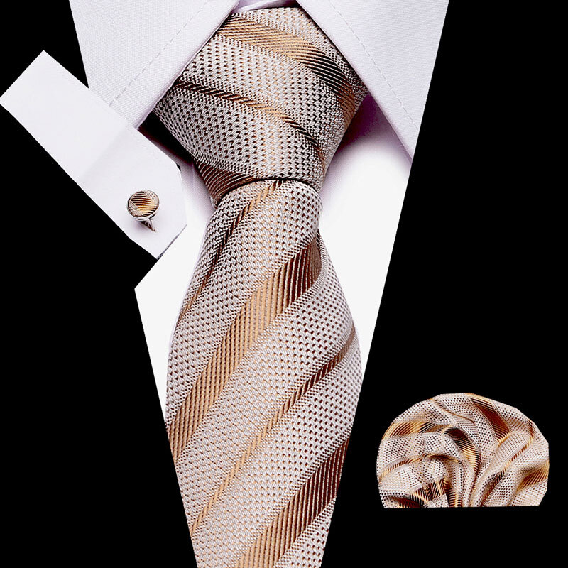 ออกแบบใหม่ Tie Jacquard ทอ Gravata ผ้าไหม Tie Hanky Cufflinks เนคไทชุด Fit กลุ่มธุรกิจ