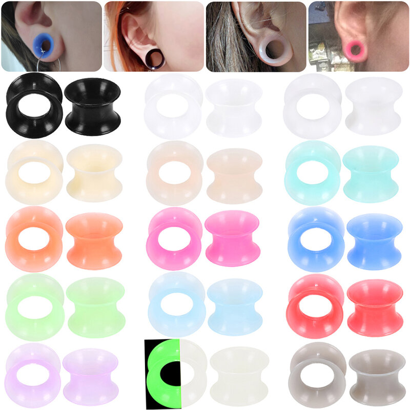 Tampões de silicone para ouvidos, 2 peças, túneis e piercing de ouvido, faixas de brinco, expansor, medidores de ouvido, piercing de joia corporal