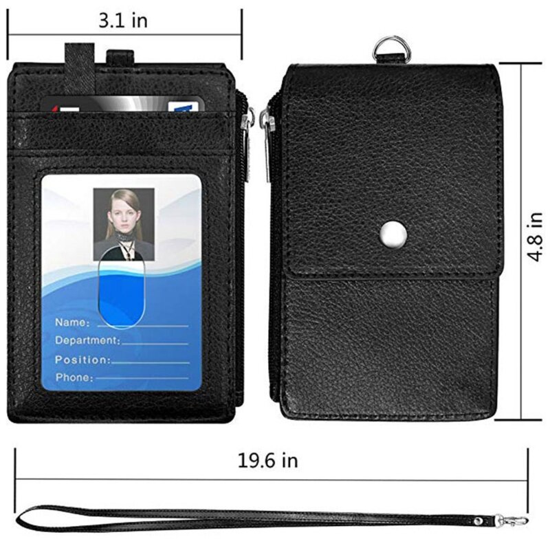 Soporte de tarjeta de identificación con cremallera, billetera con cordón para el cuello, bloqueo RFID 066F