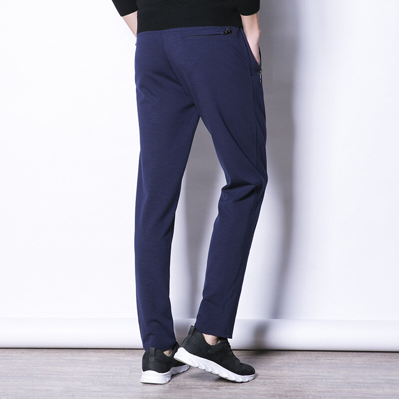 MRMT-Pantalones elásticos de algodón para hombre, pantalón de ocio, Color puro, con bolsillo y cremallera, primavera y otoño, 2024