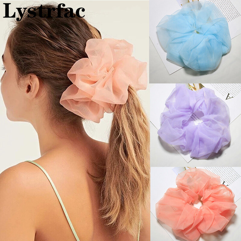 Lystrfac Women Oversized Organza Scrunchie Rubber Bands Female Elastic Hair Bands Hair Tie Ponytail Holder Hair Accessories
