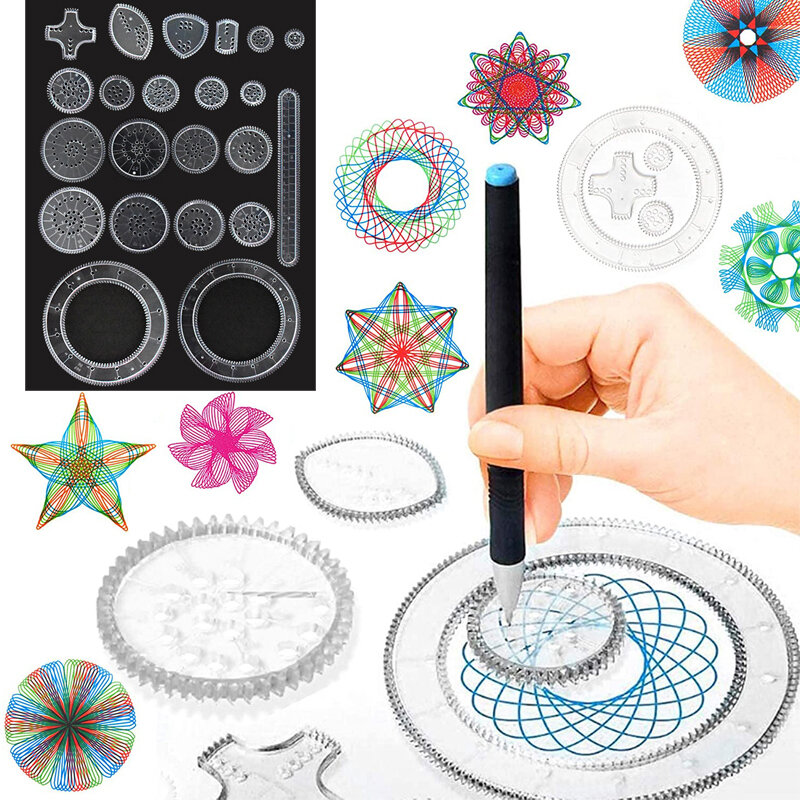 Scratch Rainbow Papers Classic Gear Spirograph Drawing Set Animal Geometric Painting stencil righelli Kids Art Carft Toys
