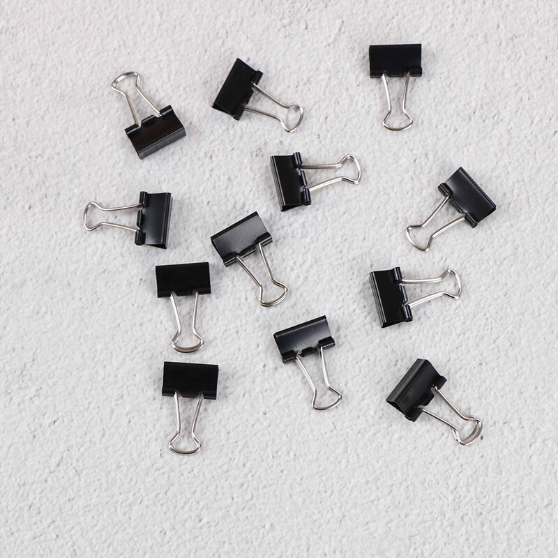 12Pcs Black Metal Binder Clips File Paper Clip Photo Stationary Office Supplies