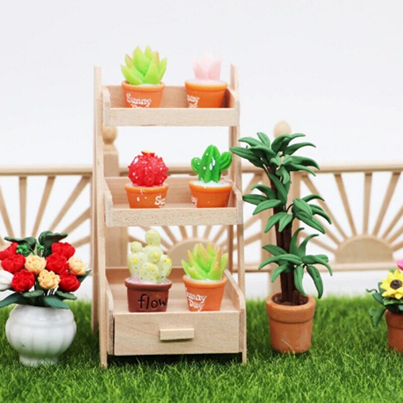 Mini étagère en bois pour maison de poupée, 1 pièce, échelle 1:12, support à fleurs, Simulation de jardin