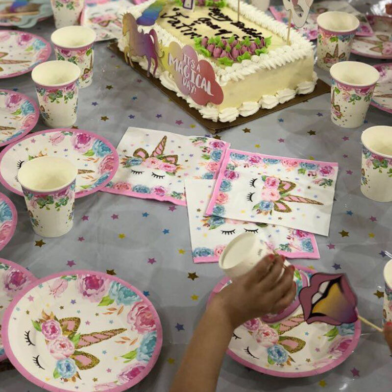 Декор для дня рождения WEIGAO в виде единорога, набор одноразовой посуды в виде детского единорога, товары для вечеринки в честь Дня Рождения