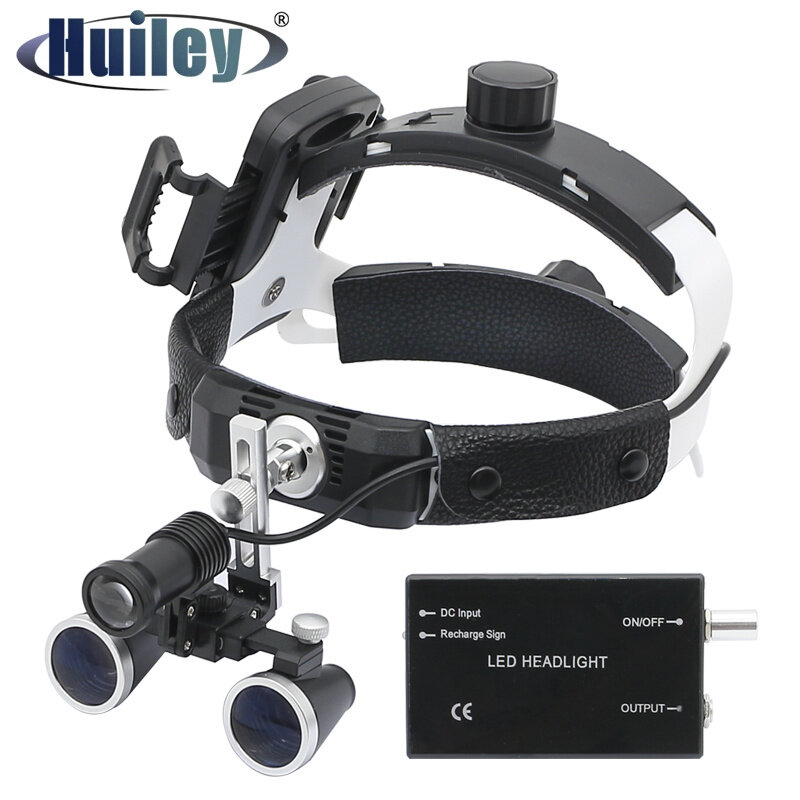 Lupa binocular dental hands-free 2.5x 3.5x com 5w farol clipe userful helment lupas com li-na bateria recarregável