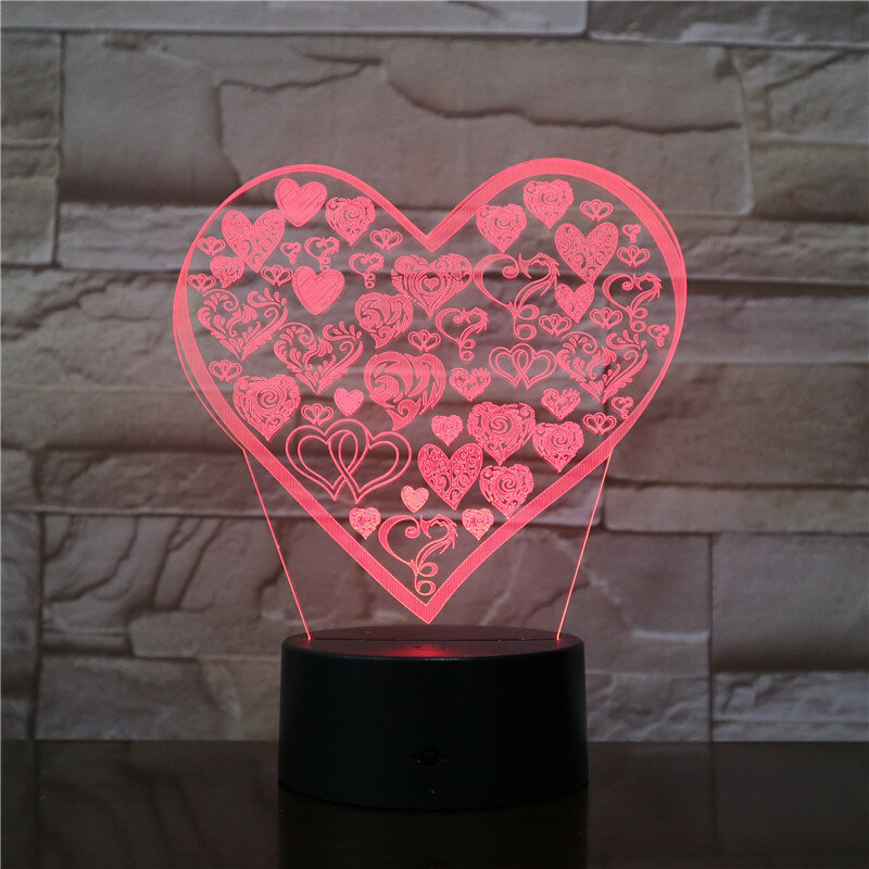 3D визуальная лампа Оптическая иллюзия 7 цветных ночных настольных ламп сенсорный Романтический праздничный ночник сердце свадебные подарк...