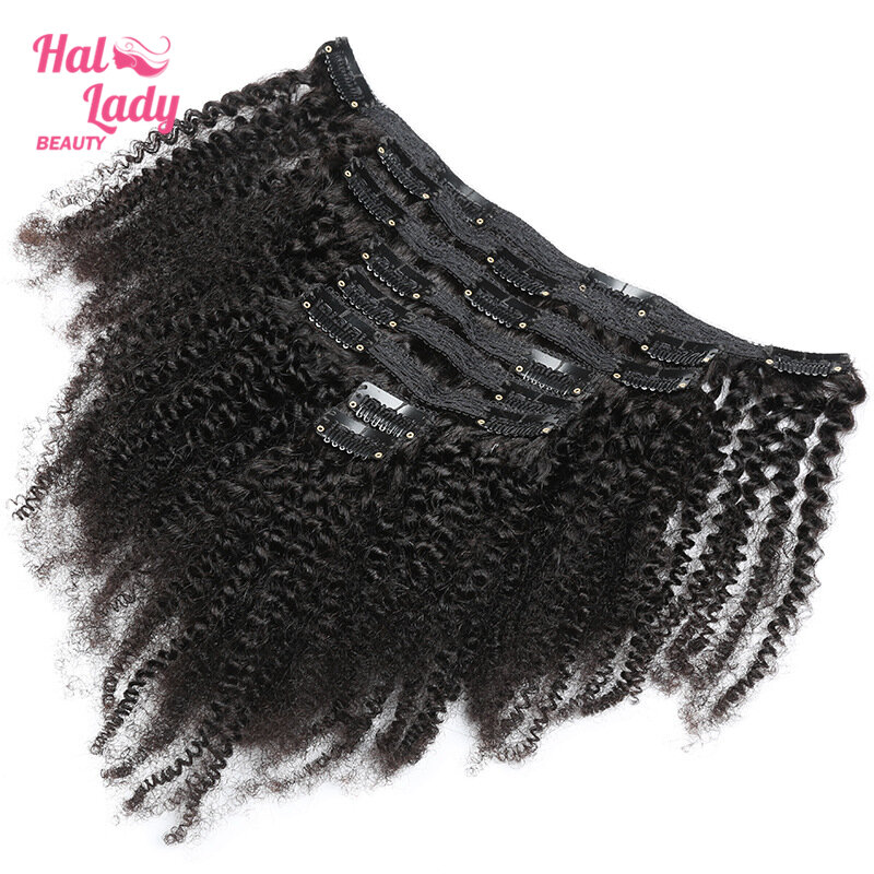 Halo Lady 8 sztuk zestaw grube Afro perwersyjne kręcone klip w podwójne pasma Hairpiece przedłużanie włosów 1b/4/27 1b/99j Ombre brazylijski Remy włosy