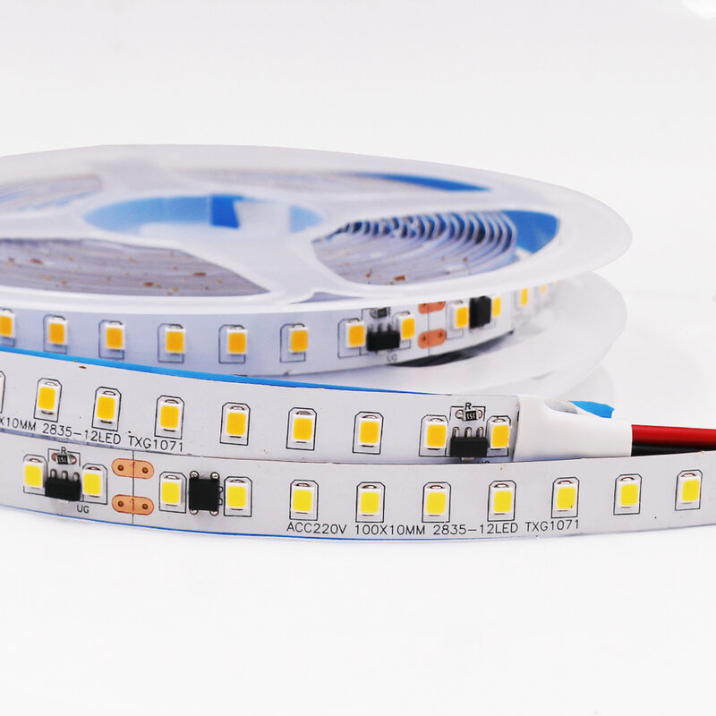 Bande lumineuse LED avec contrôle IC, lampe à tube étanche IP67, décoration, blanc, chaud, naturel, largeur PCB 12mm, 220V, 2835 LED, m, 5m