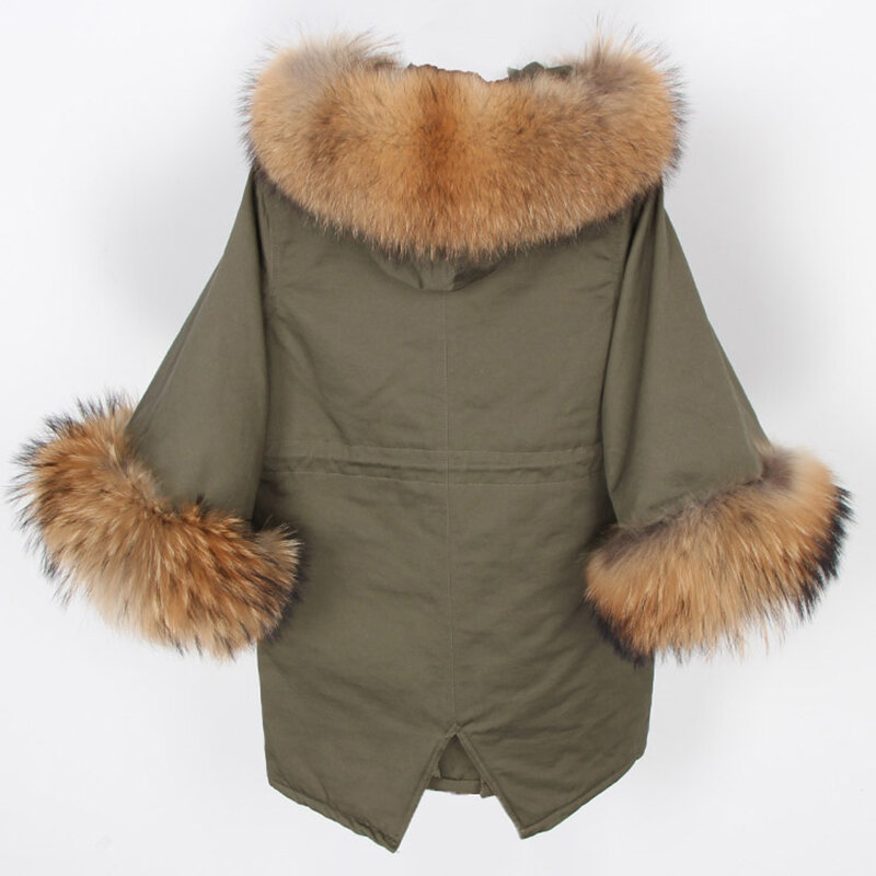 MAOMAOKONG Autumn and winter new style raccoon fur collar green casual coat trumpet sleeve cloak cotton jacket women