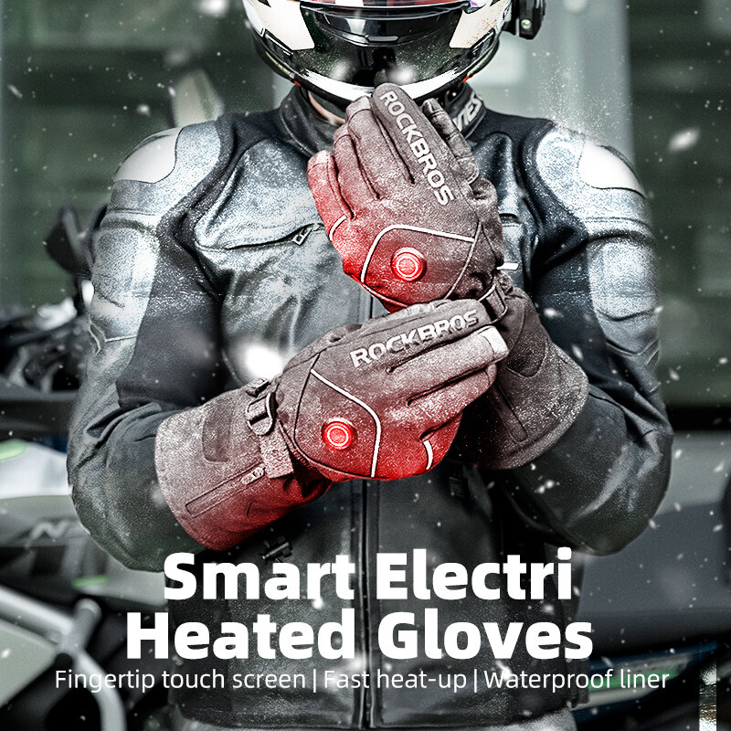 Лыжные перчатки ROCKBROS с подогревом, зимние перчатки, перезаряжаемые водонепроницаемые лыжные перчатки с USB подогревом, велосипедные перчатки с сенсорным экраном и аккумулятором