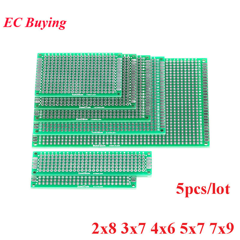 5pcs/lot 2x8 3x7 4x6 5x7 7x9 Double Side Copper Prototype PCB Universal Printed Circuit Board Protoboard Electronic DIY Kit