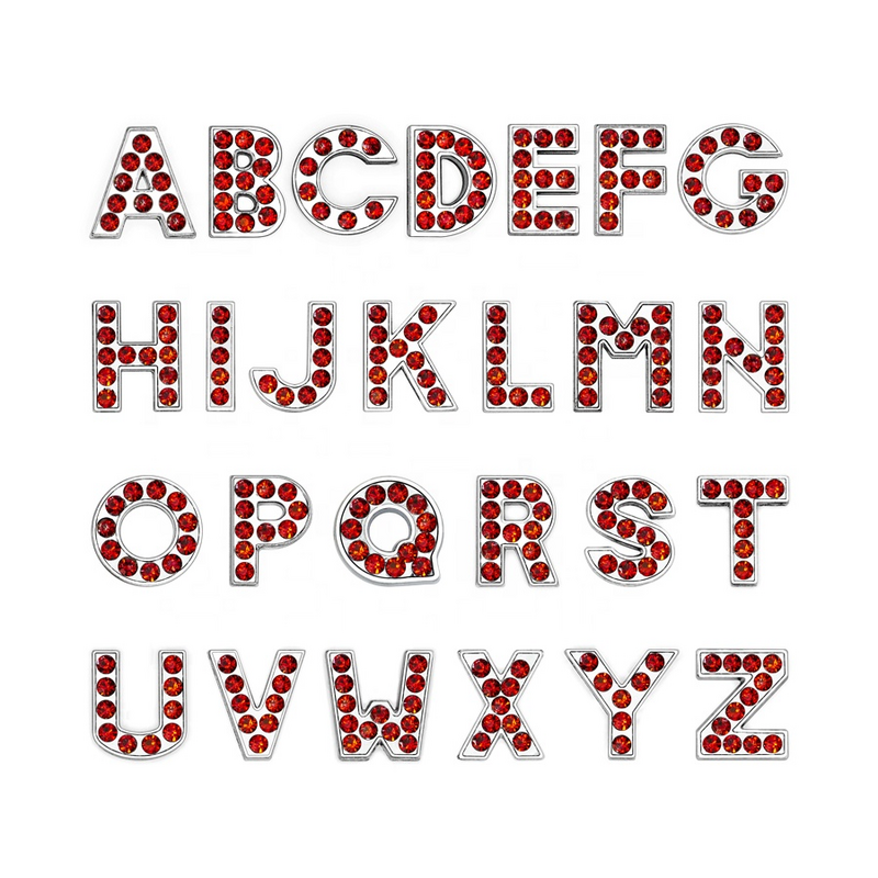 8mm A-Z Red Color Rhinestone Slide Letters Charms DIY Jewelry Marking Fit Pet Collar Wristband Keychains 1pcs