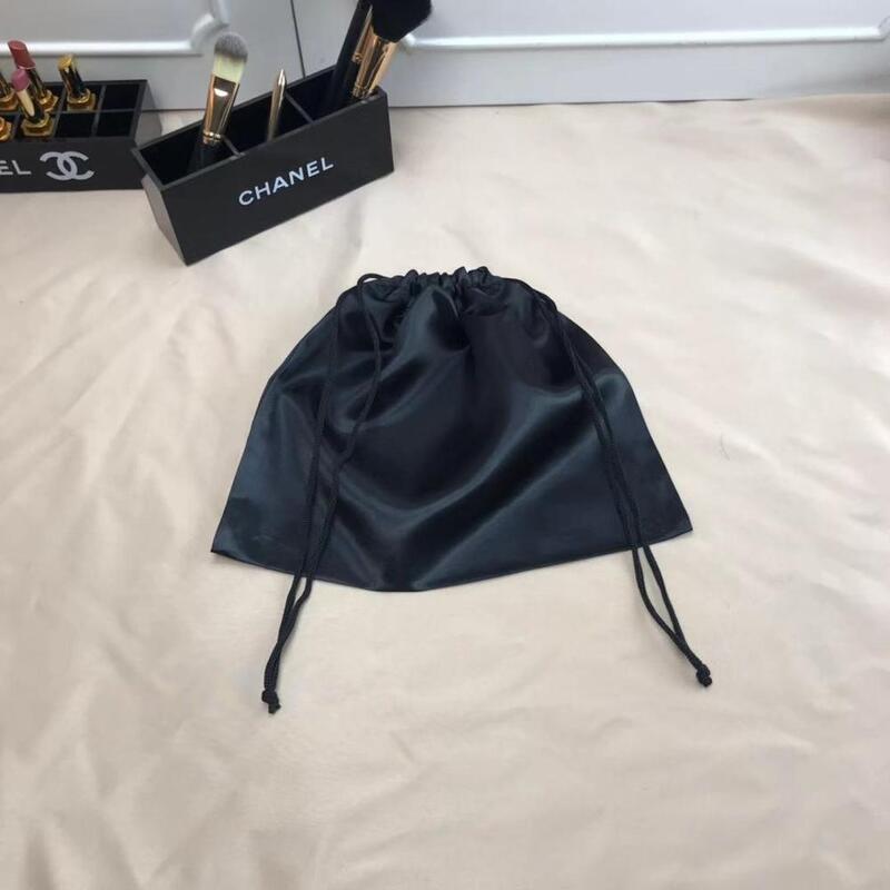 Silk Satin Drawstring Care Bag, Custom Perucas Armazenamento, Poeira Prova Embalagem Bolsa, Saco Reutilizável Preto, Bolsa, Sapatos Travel Bag