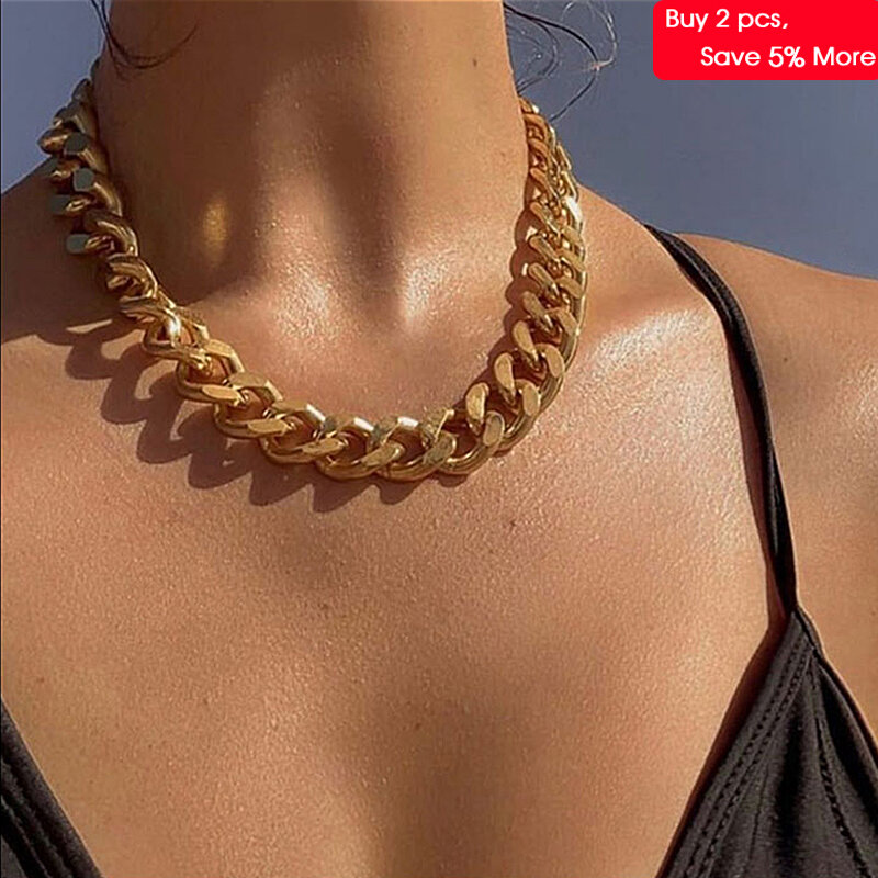 Punk Big Link Chain Necklace Choker for Women Steampunk Multi Layered Star Lock Pendant Necklace Statement Jewelry
