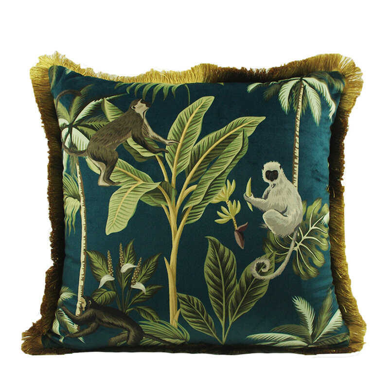 Monkey Cushion Leopard Pillow Cover Tropical Gold Tassel Luxury Living Room Decorative Pillows For Sofa 45x45 50x50 60x60 35x55