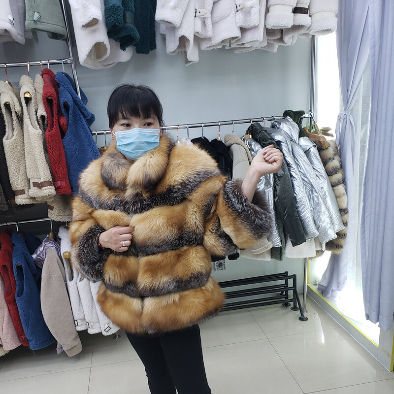 Casaco de pele de raposa real feminino, jaqueta espessa e quente de pele natural de luxo para meninas, frete grátis, novo, 2021
