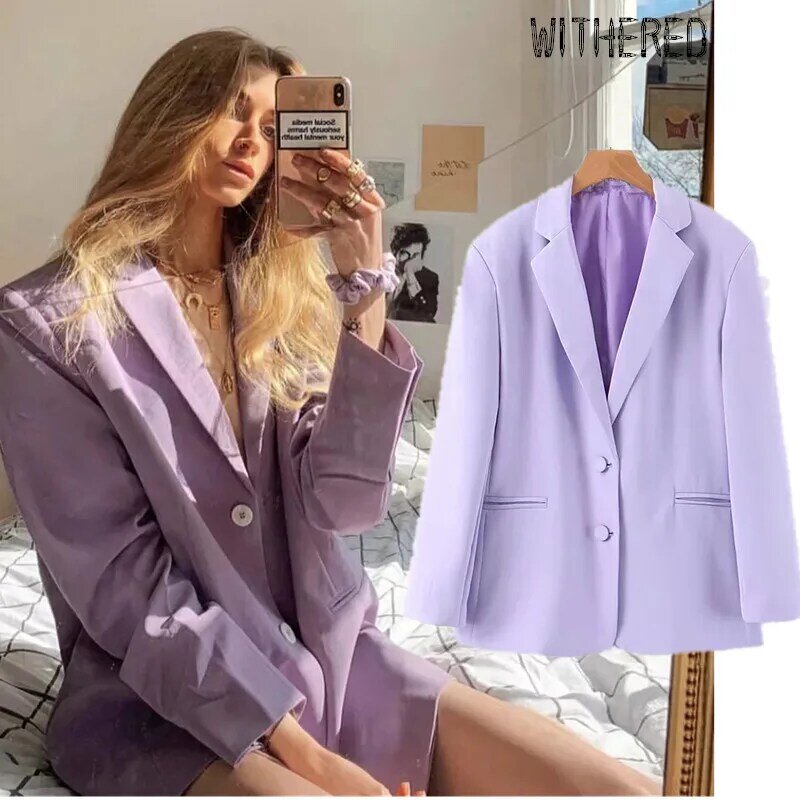 Withered INS fashion blogger vintage Lavender violet oversize blazer feminino blazer mujer 2020 women blazers and jackets tops