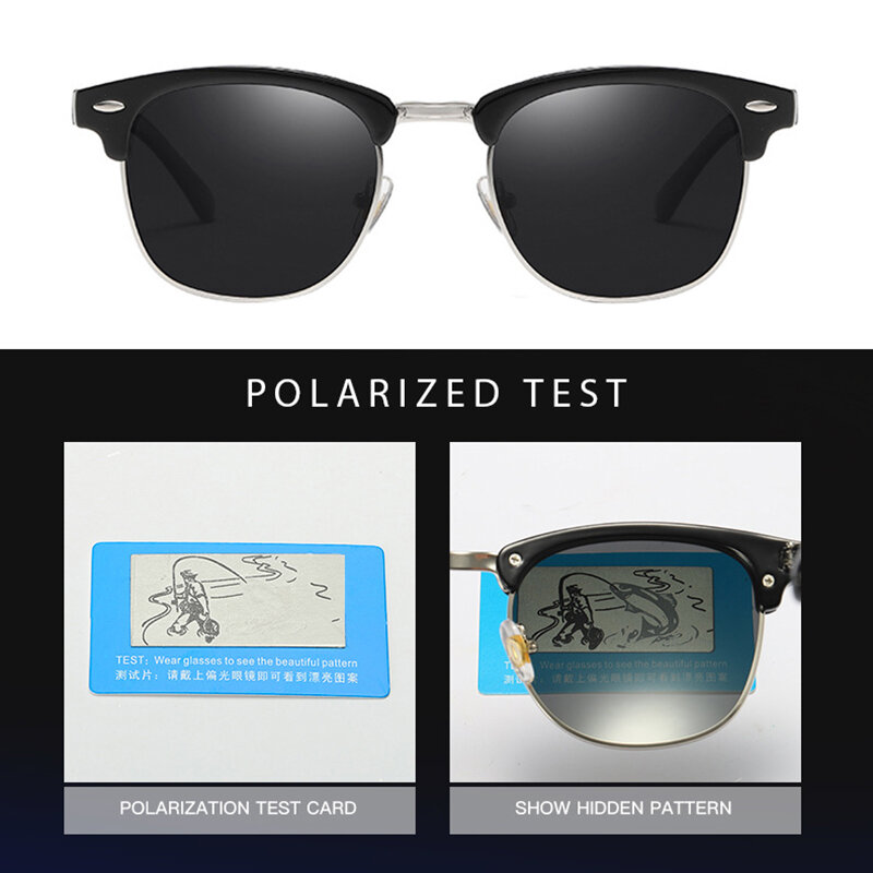 Классические поляризационные солнцезащитные очки в полуоправе, мужские и женские ретро очки с заклепками, маленькие солнцезащитные очки, мужские Популярные черные антибликовые дорожные очки