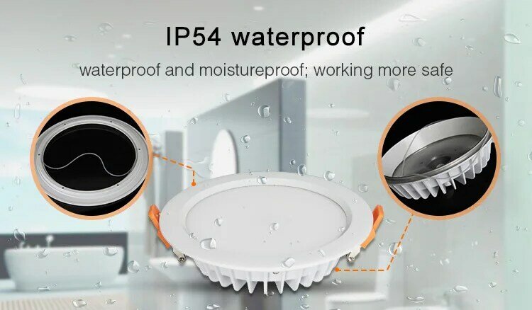 Mi Light AC85V-265V 2.4G RGB + CCT 15W LED Downlight IP54 กันน้ำรอบReccessedสายไฟWifiสำหรับห้องน้ำ