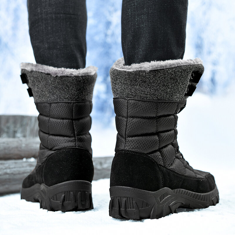 Bottes de neige en cuir imperméables pour hommes, bottes de randonnée super chaudes, baskets d'extérieur, haut, grande taille, haute qualité, hiver