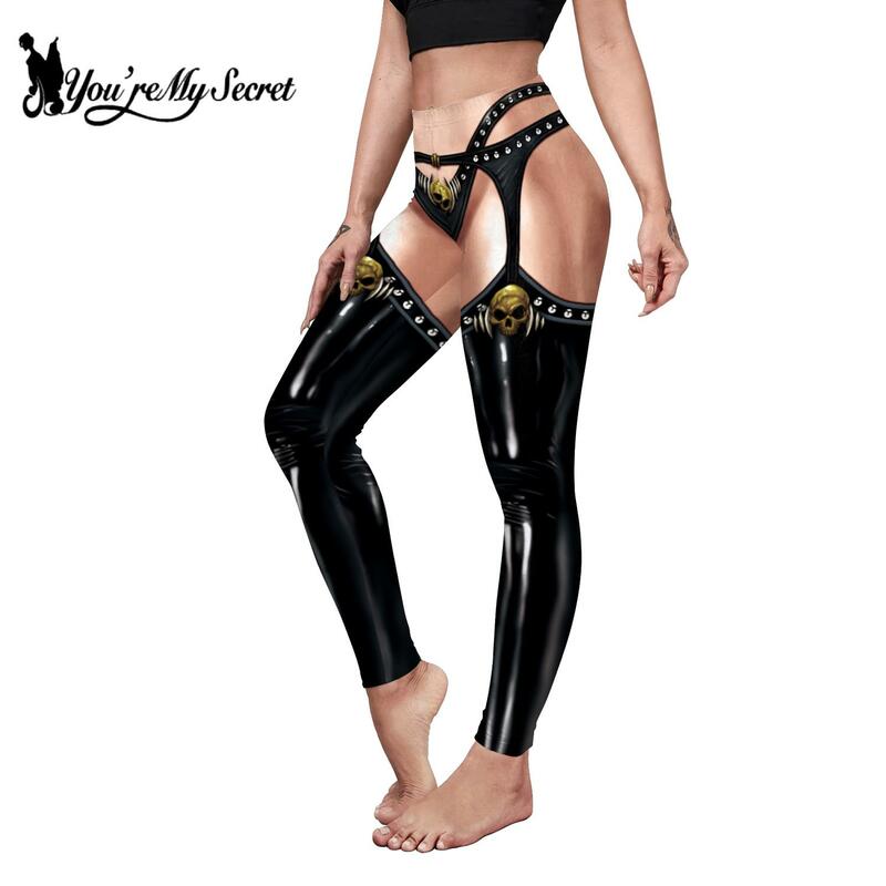 [Jesteś moim sekretem] kobiety obcisłe legginsy czaszka wzór koronki 3D drukuj Sexy Skinny spodnie legginsy wysoka elastyczna wąska odzież