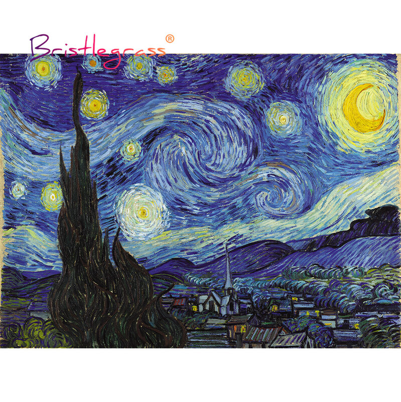 BRISTLEGRASS-Puzzles en bois, 500 1000 pièces, nuit étoilée, Vincent van Gogh dos, jouet à collectionner, peinture, décoration artistique
