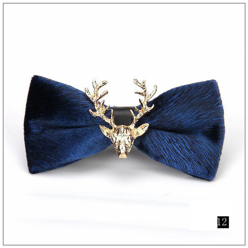 GUSLESON Solid Fashion Men's Gold Velvet Metal Elk Head Bowtie Christmas Wedding Luxury Bow Ties Trendy Collar Jewelry Gifts