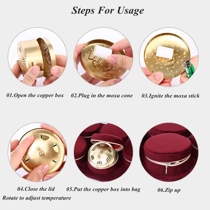 Copper Moxibustion Box Smokeless Velevt Bag Cover Moxa Stick Burner Set Warm Palace Shoulder Knee Acupuncture Therapy Massage