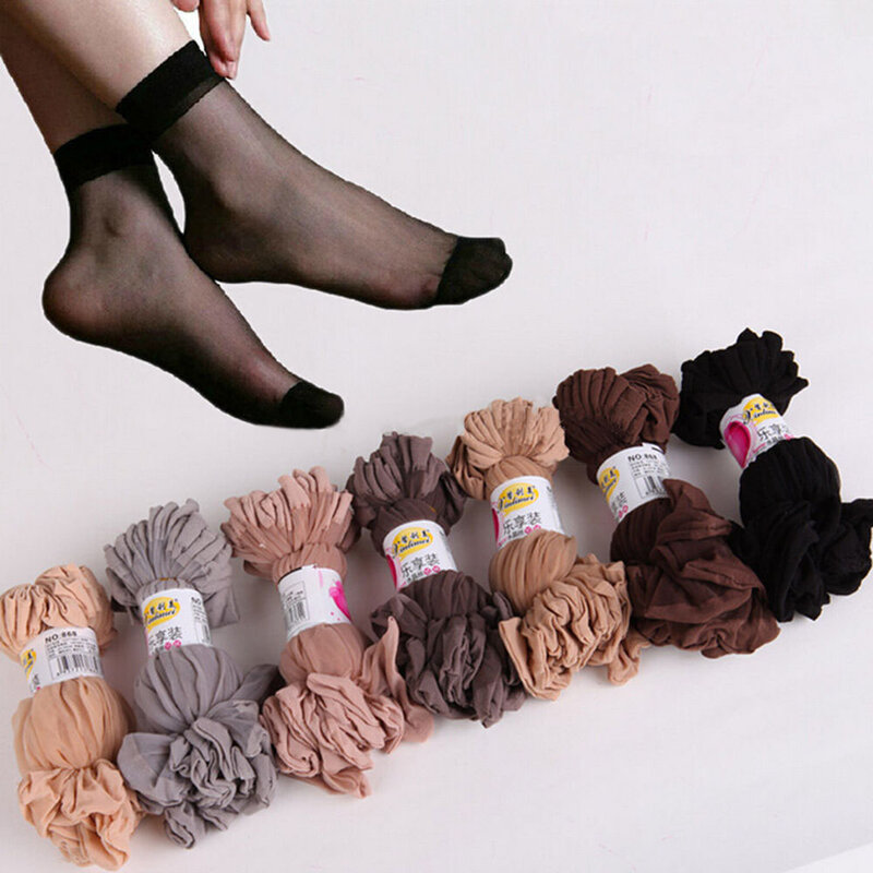 10 pares de meias de tornozelo femininas, meias ultrafinas, elásticas e seda curta para o verão, meias de fundo de algodão