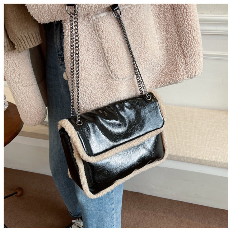Fashion Lambwool Large Capacity Tote Designer Handbags Luxury Faux Fur Leather Patchwork Shoulder Crossbody Bag Big Purses 2021