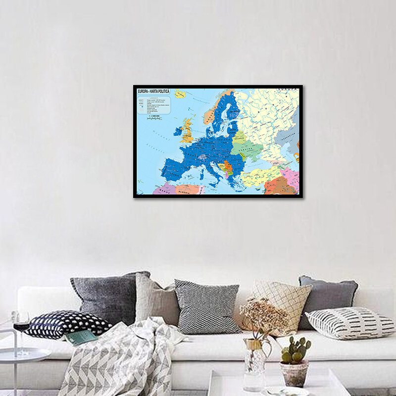 A1 Size Europe Map Canvas Painting 84x59cm Romanian Map of Europe Wallpaper Wall Poster for House Living Room Decoration