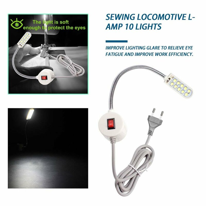10LED Sewing Machine Light EU/US Plug 2W Magnetic Base Sewing Machine Lighting Lathes Drill Presses Workbenche Music Stand Light