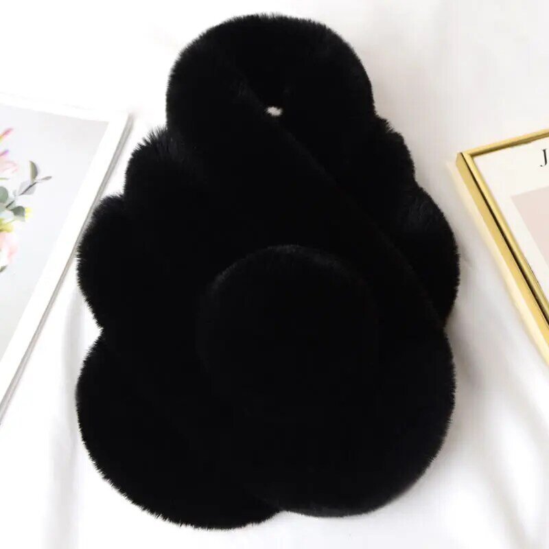 Black Winter Scarf Luxury Faux Fur Warm Scarf Fashion Soft Plush Thicken Snood Scarves Shawl for Adult Kids Women Girls Gift