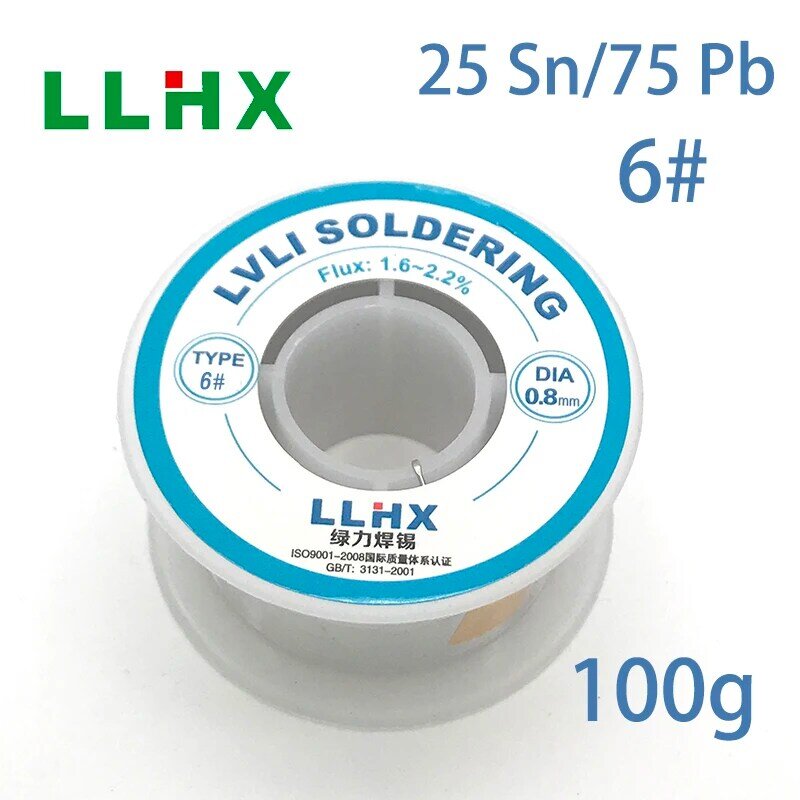 LLHX-Alambre de soldadura 100g 6 # 25%, estaño para soldar 0,6/0,8/1,0/1,2/1,5/2,0/2,3mm, alambre de soldadura con núcleo de fundente, soldadura de colofonia
