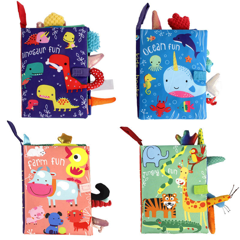 Libri di stoffa giocattoli per bambini stile animale scimmia/gufo/cane neonato apprendimento tessuto educativo libro bambini sensoriale neonato sonagli giocattolo