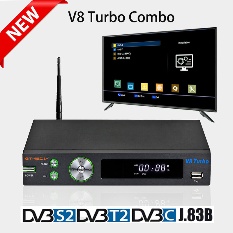 Dekoder Digital TV Baru 2021 GTMEDIA V8 Turbo,DVB-S2X/T2/C, Terpasang Di Wifi, H.265,M3U, Set TV CCam Spanyol-Top-Box PK GTMEDAI V8 NOVA