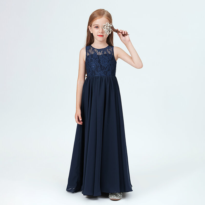 2020 Trẻ Em Công Chúa Váy Đầm Thêu Hoa Cho Bé Gái Xanh Vintage Tiệc Cưới Chính Thức Bầu Quần Áo Sát Nách