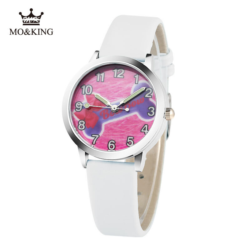 Luxus Leder Wasserdicht Cartoon Cute Bogen Muster kinder Jungen Mädchen Kinder Quarz Armbanduhr Uhr Geschenke Armband Montre
