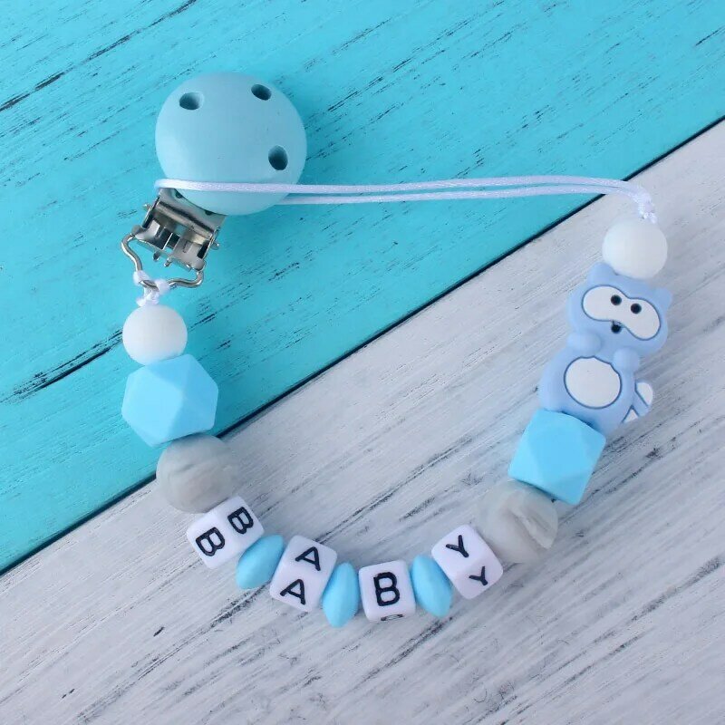 Personalized Name Handmade Silicone Pacifier Chains With Raccoon Silicone Baby Pacifier Dummy Clips Holder Chain