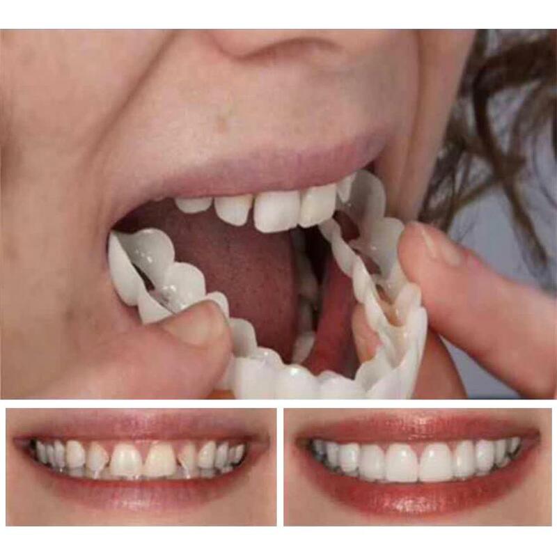 1 Pair Snap On Smile Veneers Teeth Denture Teeth Whiten Fake Tooths Cover Comfort Fit Upper and Lower Cosmetic Teeth Denture KIT