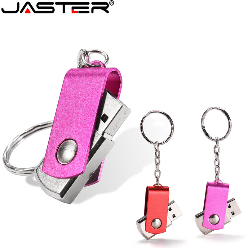 JASTER Real Capacity Flash Disk Memory stick Rotating Metal USB Flash Drive 16GB 32GB 64GB Custom LOGO Wholesale Gift Keychain