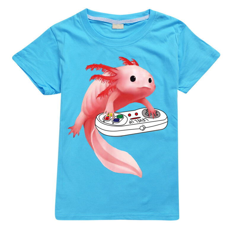 Axolotl-T-shirt à manches courtes pour enfant, vêtement unisexe pour garçon et fille, estival et humoristique, avec impression de poisson de dessin animé Kawaii, 2022