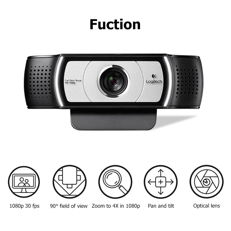 Webcam C930c C930e HD 1080P untuk komputer lensa Zeiss USB kamera Video 4 waktu peningkatan Zoom Digital