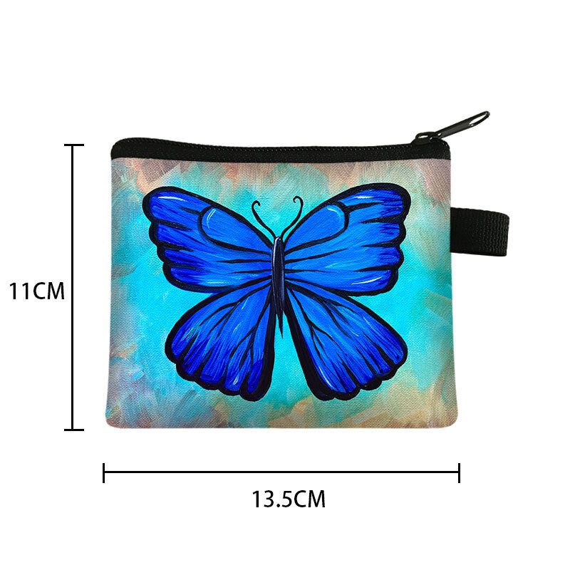 Butterfly Printed Children's Zero Wallet Student Portable Card Bag Coin Key Storage Bag Polyester Hand Bag Luxury Purse Key Case