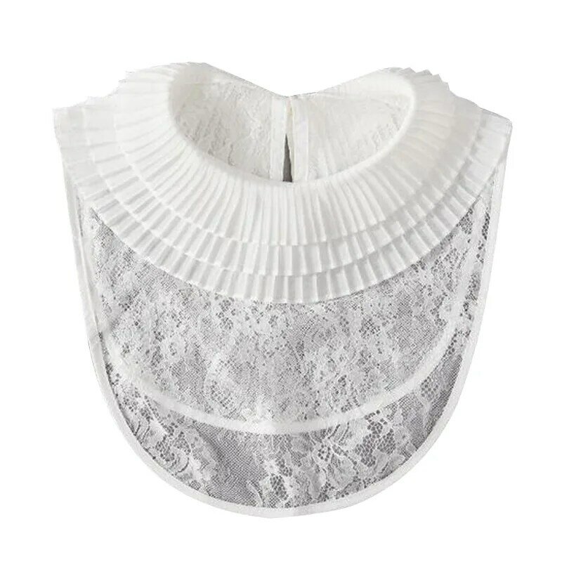 Hueco Collar de encaje falso mujer Chiffon plisado falso Collar de solapa grande suéter Collar ornamental blanco cuello de la camisa