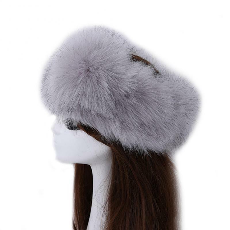 女性のための厚い偽の毛皮の帽子、ロシアの帽子、ふわふわのヘッドバンド、毛皮のヘッドバンド、広い頭飾り、スキーアクセサリー、冬